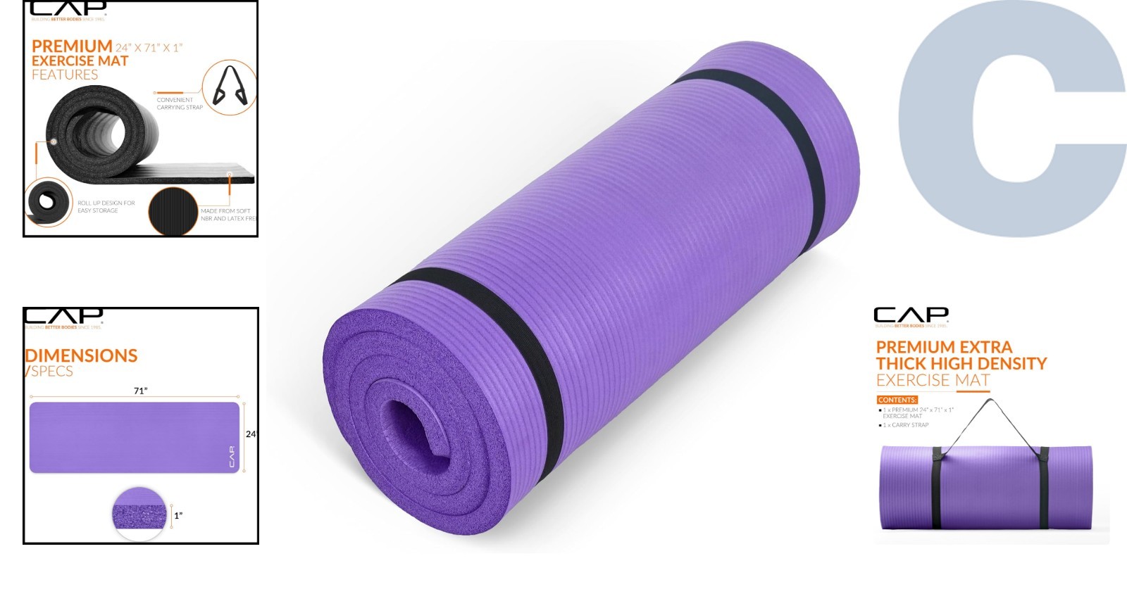 Extra Thick 1-Inch High Density Exercise Mat with Strap – Ideal for Yoga & More