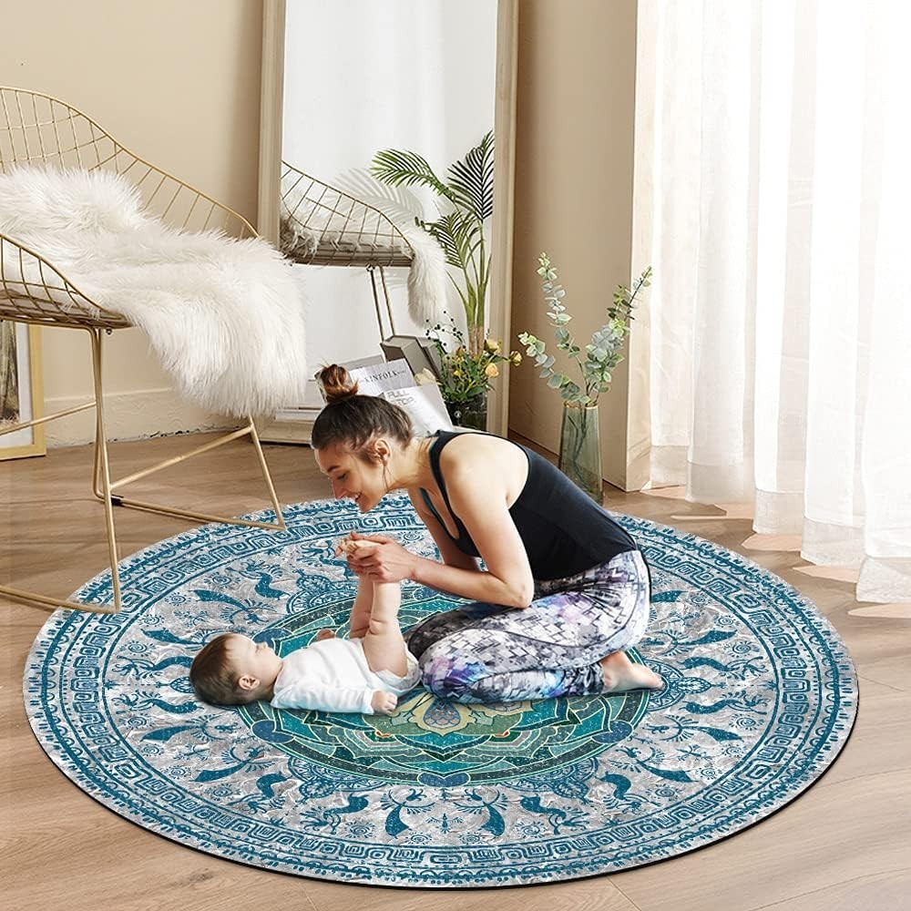 Large Round Yoga Mat 4.6’ x 3.5mm for Exercise Premium Extra Thick, Ultra Com…