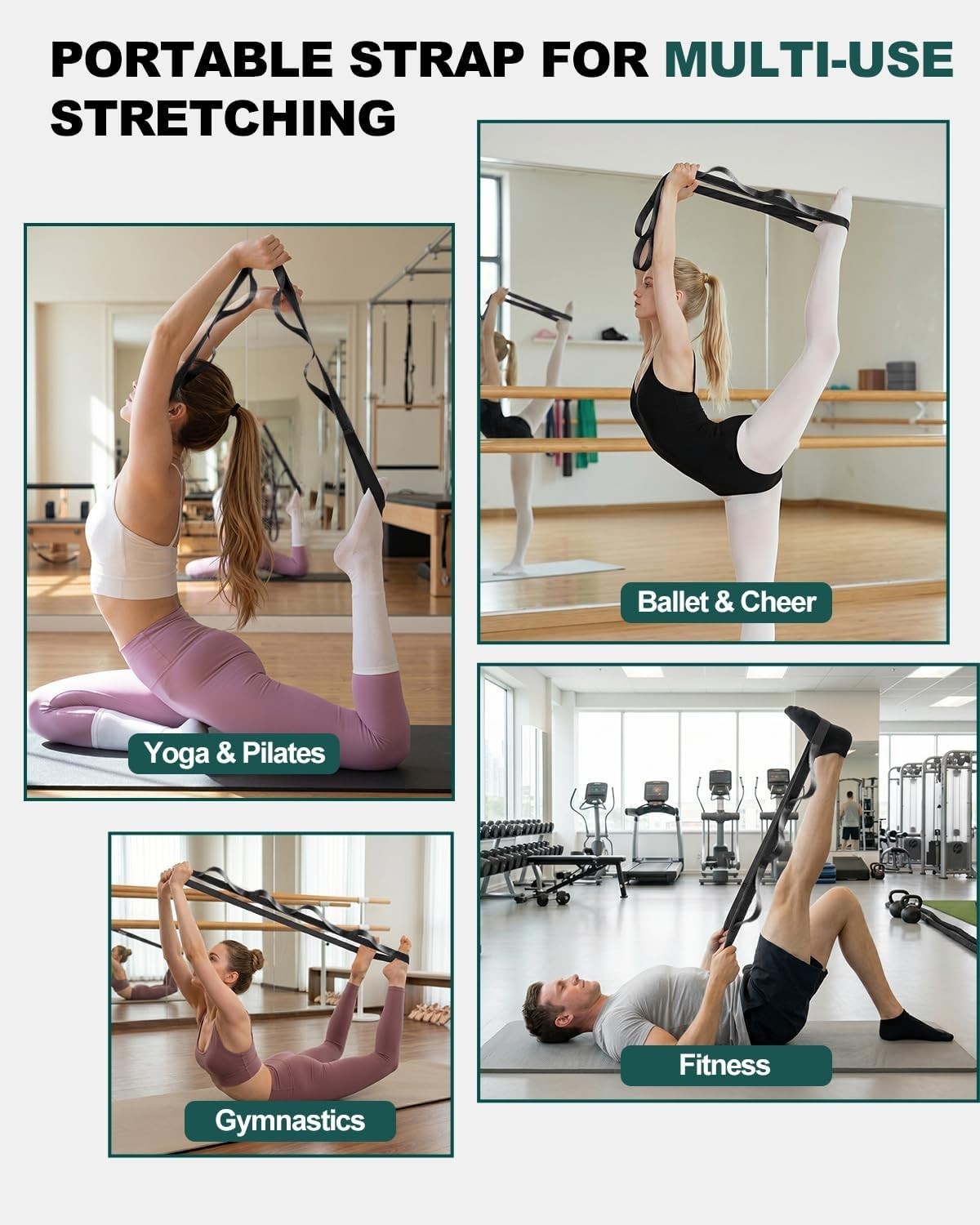 Non-Elastic Stretching Strap with Loops for Physical Therapy & Rehab, Knee Hi…