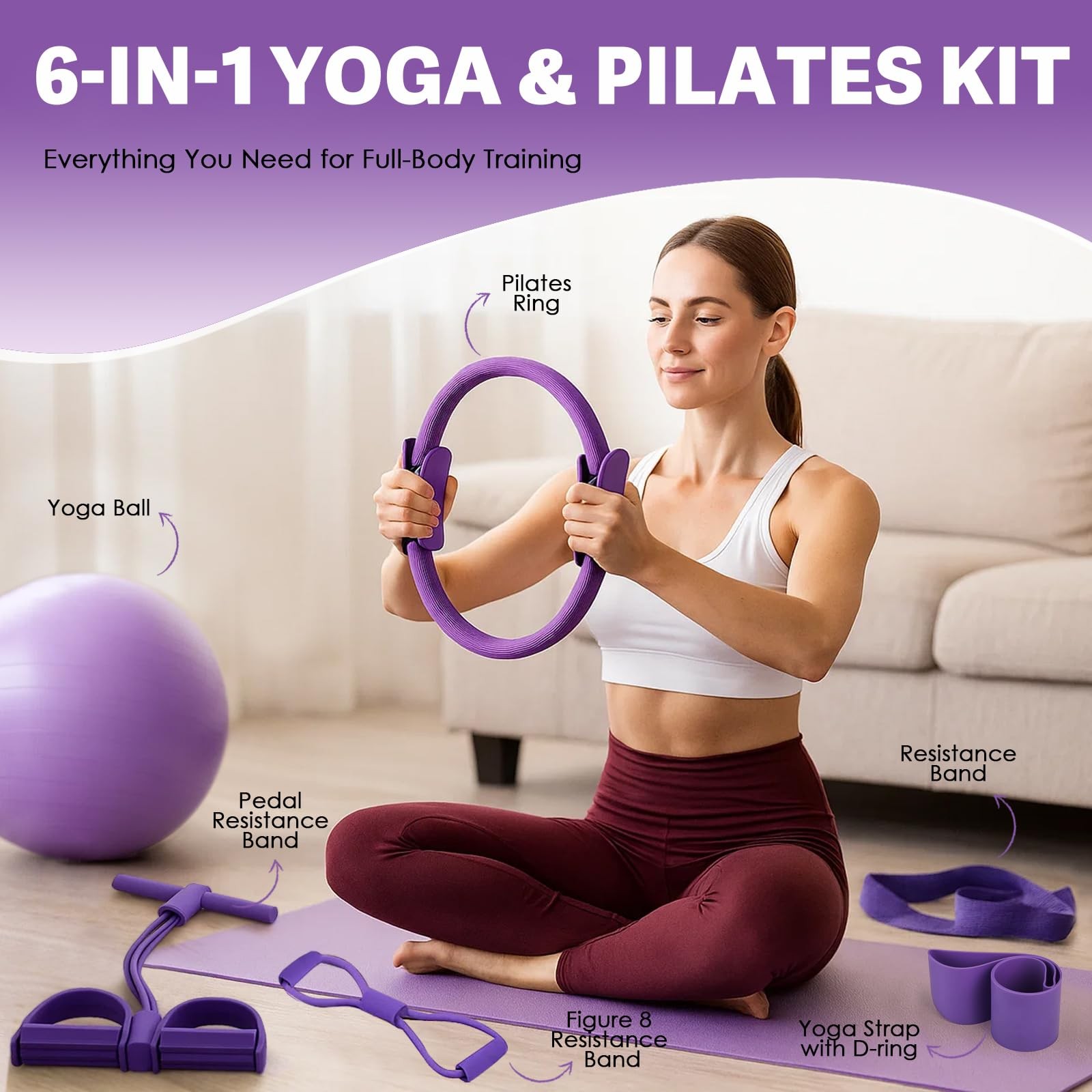 Pilates Essentials Kit for Women-Home Yoga Set,Including Foot Pedal Puller,Pi…