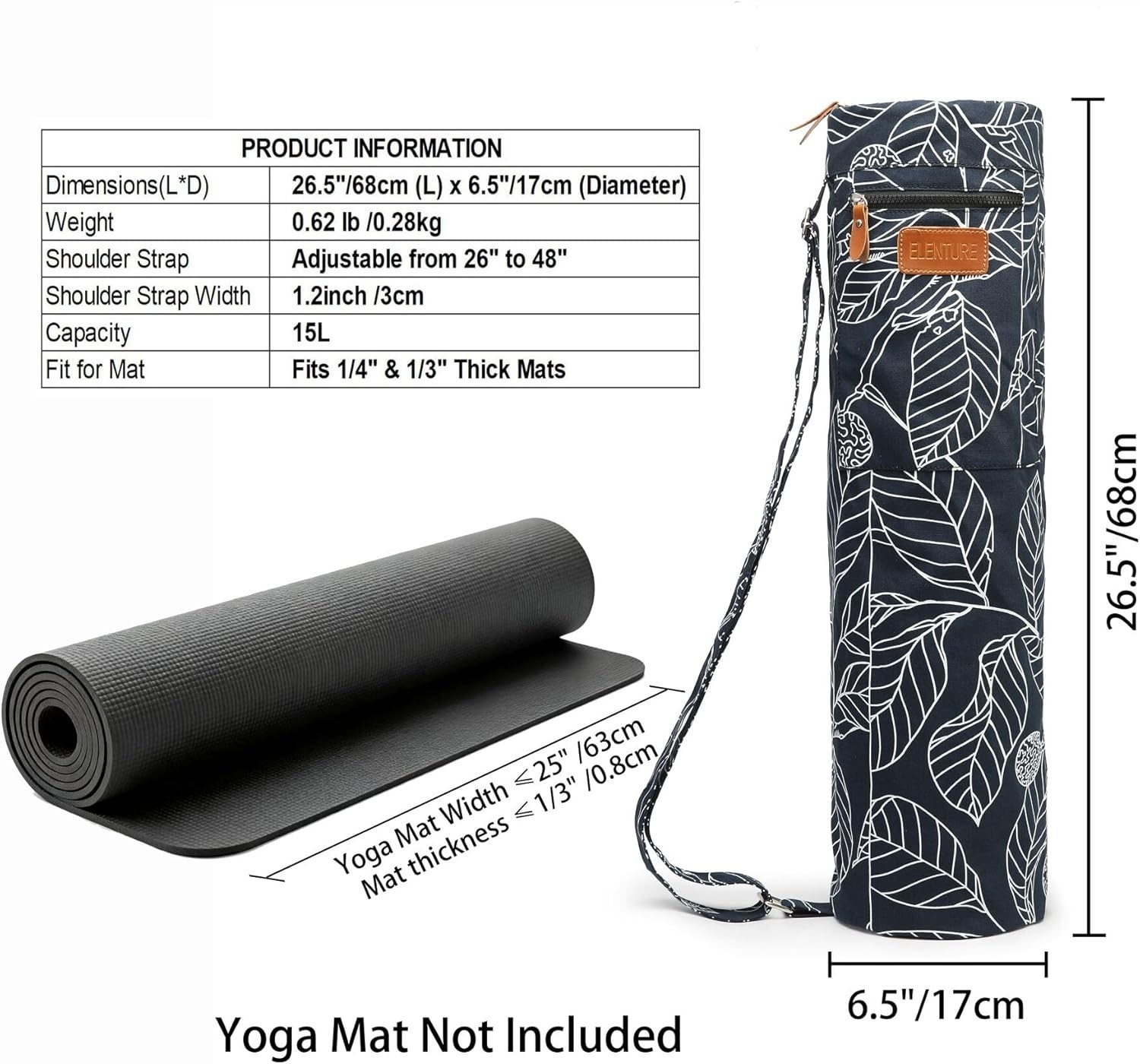 Durable Yoga Mat Carrier with Artistic Design & Adjustable Strap, Fits 1/3&Prime; Mats