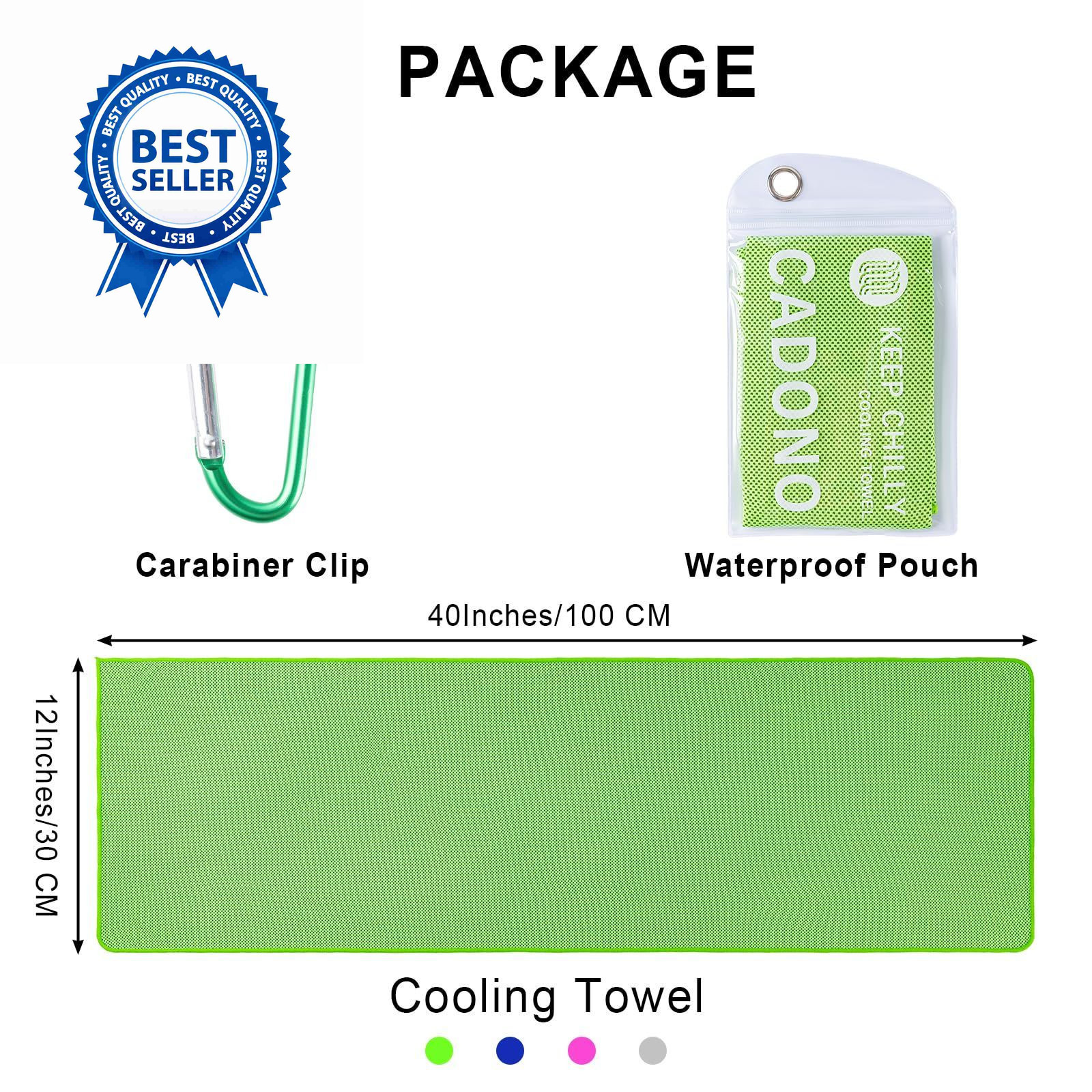 CADONO 4 Pack Cooling Towel (40&Prime;x12&Prime;), Soft Large, Light Blue/Green/Pink/Grey