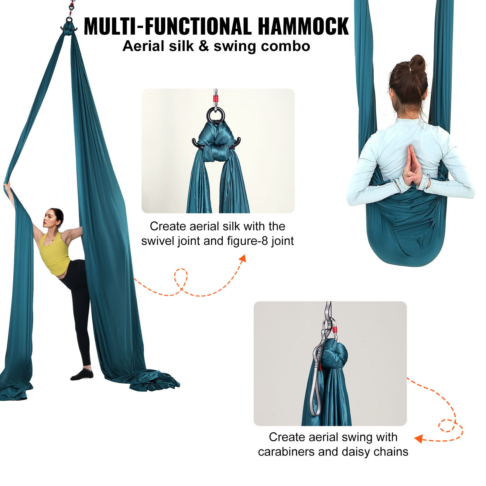 VEVOR Aerial Silk Yoga Swing Set 8.7 Yards Hammock Trapeze Inversion Fly Green