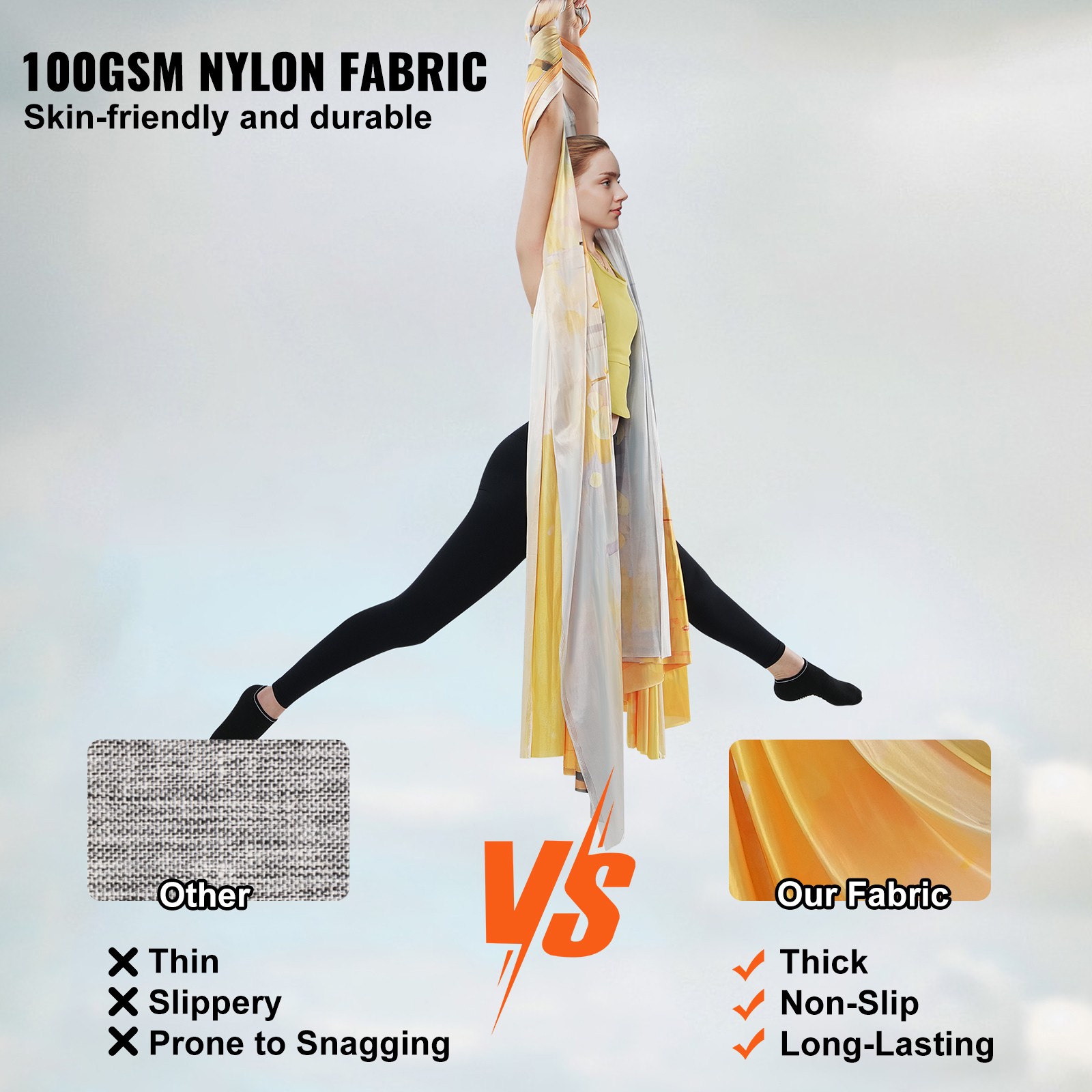 Uimoso Aerial Yoga Hammock 5.5 Yards Nylon Sling for Inversion Exercises, Gold