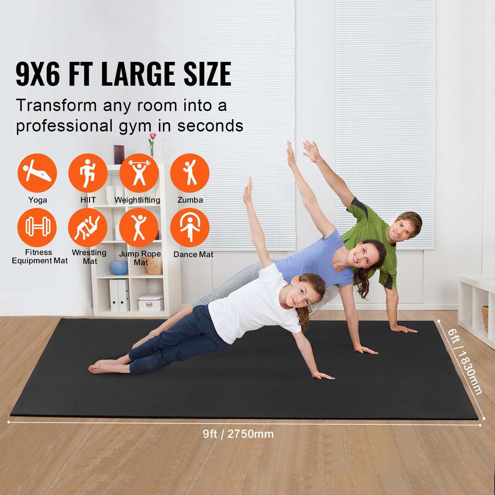 Exercise Mat Non Slip Yoga Mat Gym Fitness Pilate Workout Mat (9x6ft)