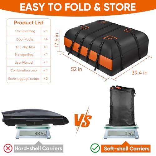 Car Rooftop Waterproof Bag,20 Cubic Feet Large Capacity 20 Cubic feet