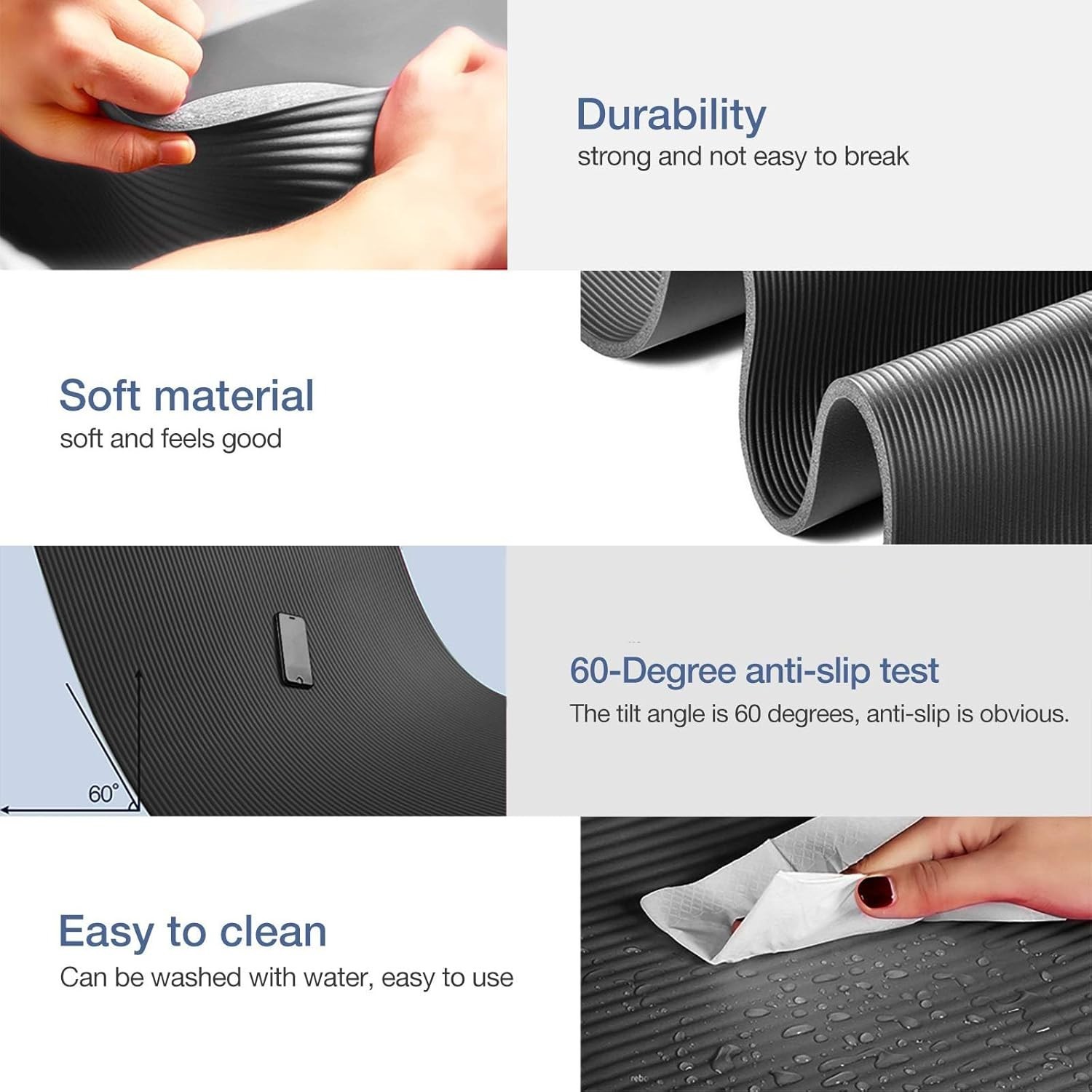 Lightweight Exercise Mat 2.7 lbs with Carrying Strap for Easy Transport