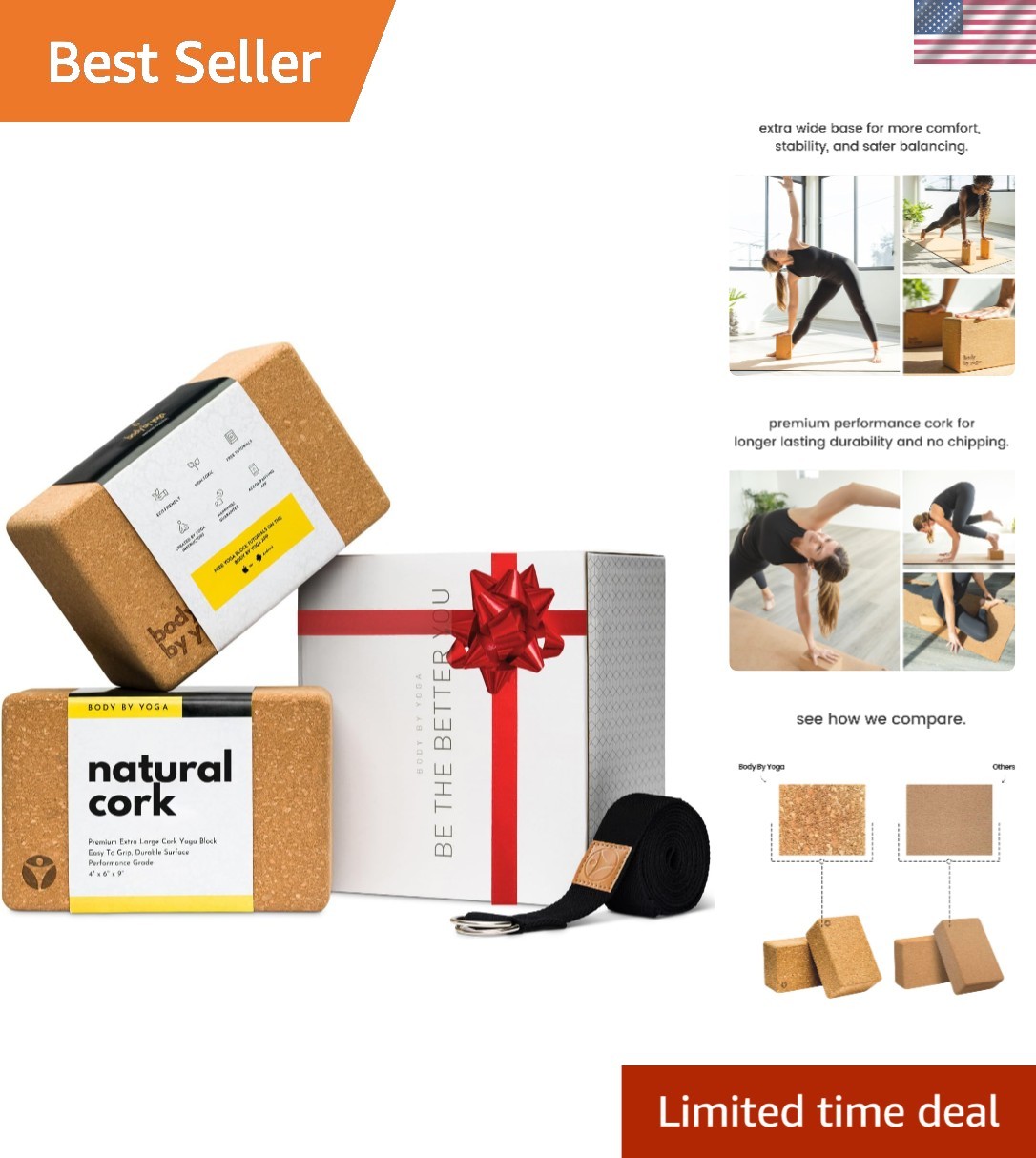 Cork Yoga Blocks 2 Pack – High Density Non Slip with Select Cork Grain for Ch…