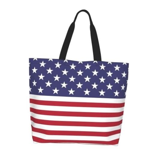 Cute Flag Tote Bag for Women and Men Reusable Shoulder One Size Usa Flag E