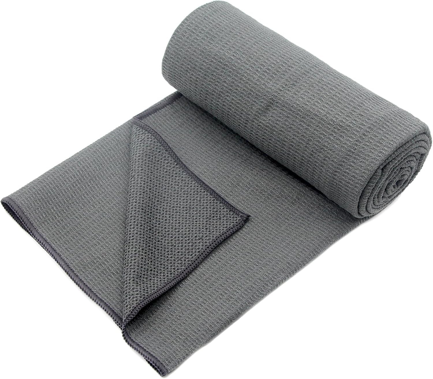 Elegant Non-Slip Yoga Towel 72”x24” – Microfiber with Superior Grip Dots in Grey