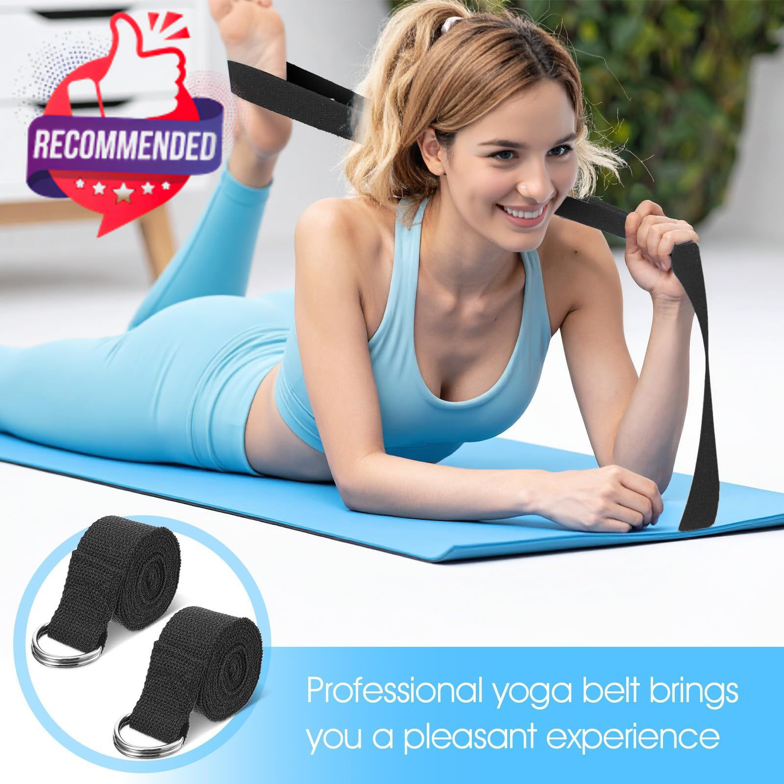 ADJUSTABLE COTTON YOGA STRAPS BLACK · 16 PACK BULK SET · 6 FT LENGTH