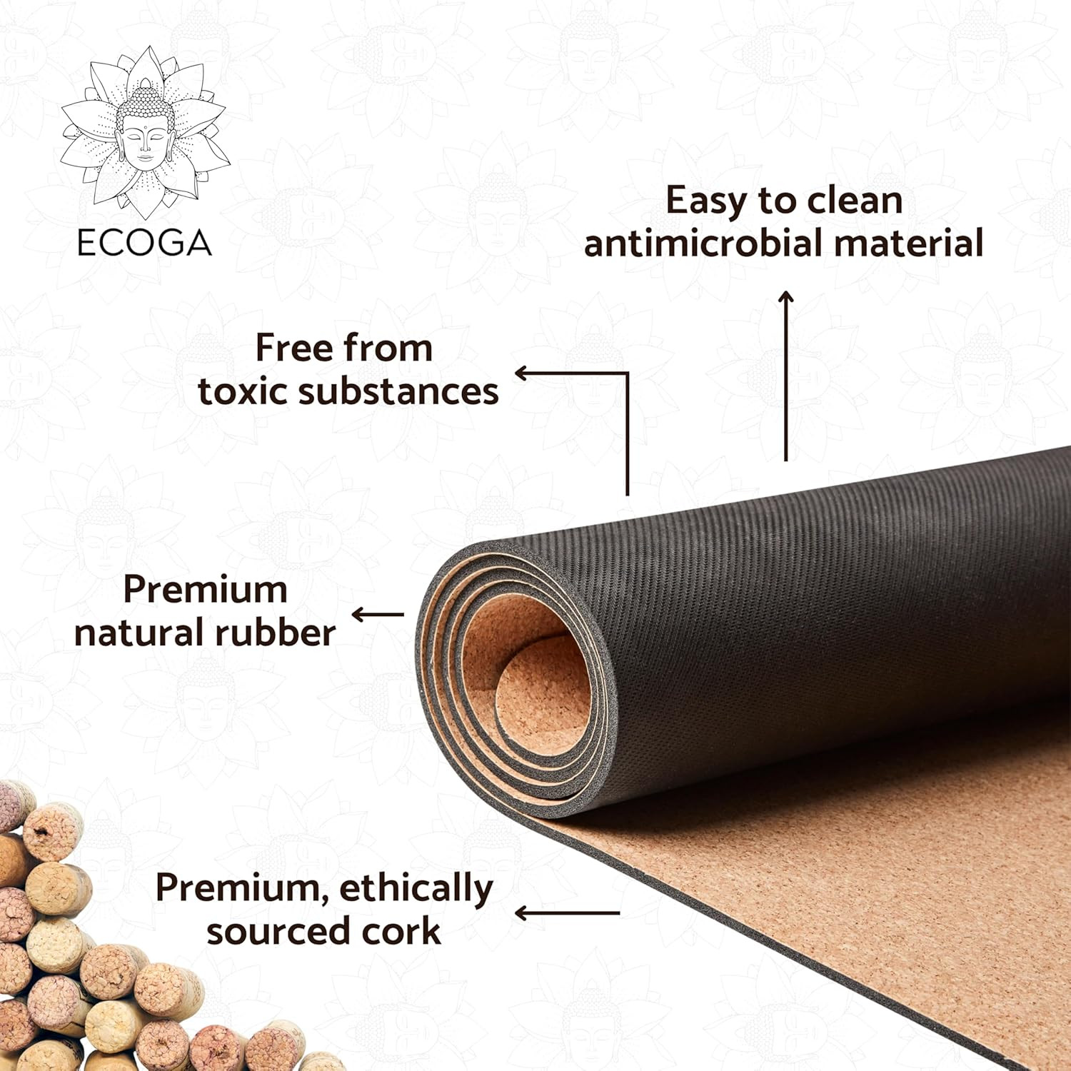 Premium Cork Yoga Mat With Alignment Marks – 5mm Thick Non Slip Hot Yoga Mat – E