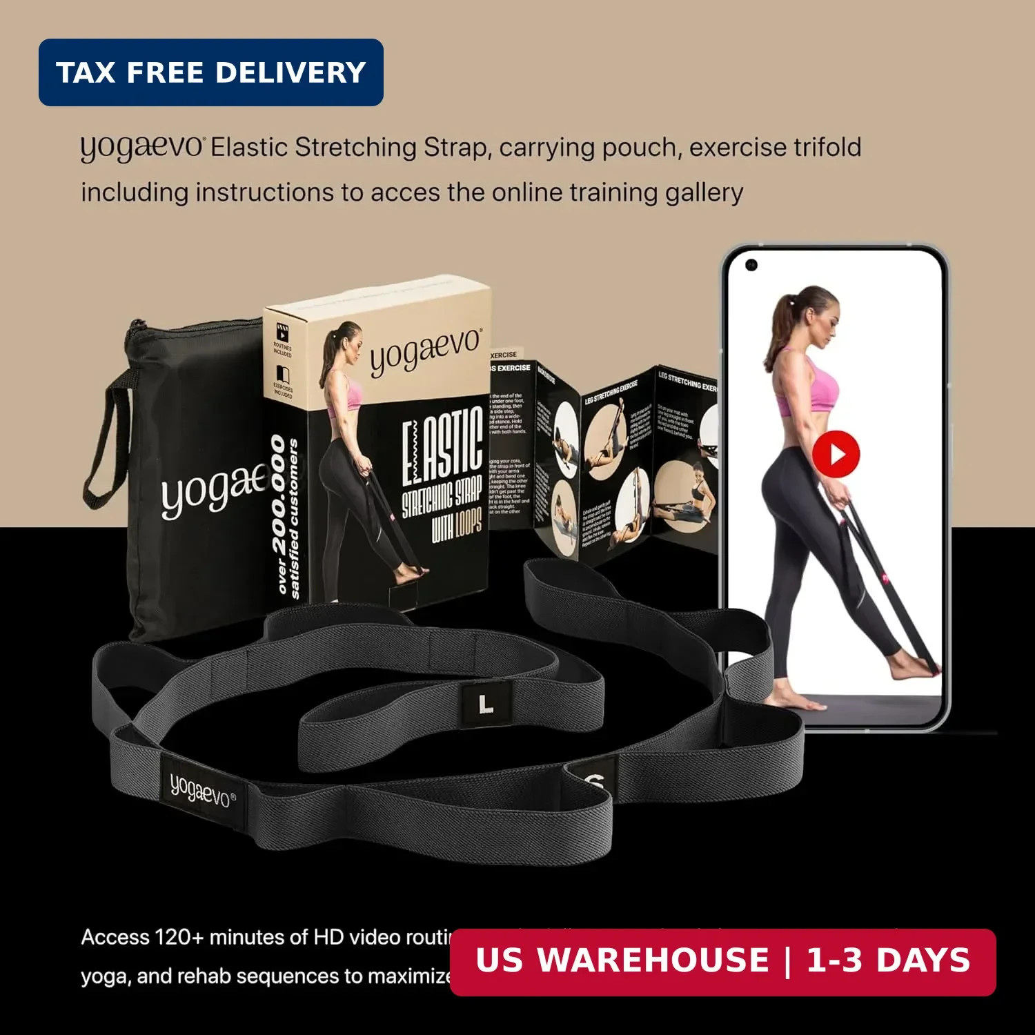 YOGA-EVO Elastic Stretching Strap with Loops for Physical Therapy – Stretch & Ac