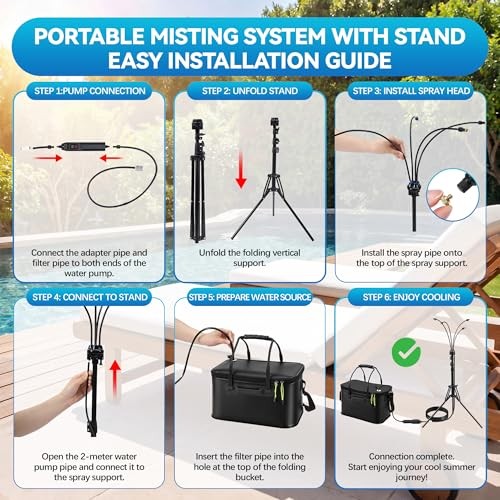 Portable Misting System with Stand, Outdoor Misting System for Patio Cooling,