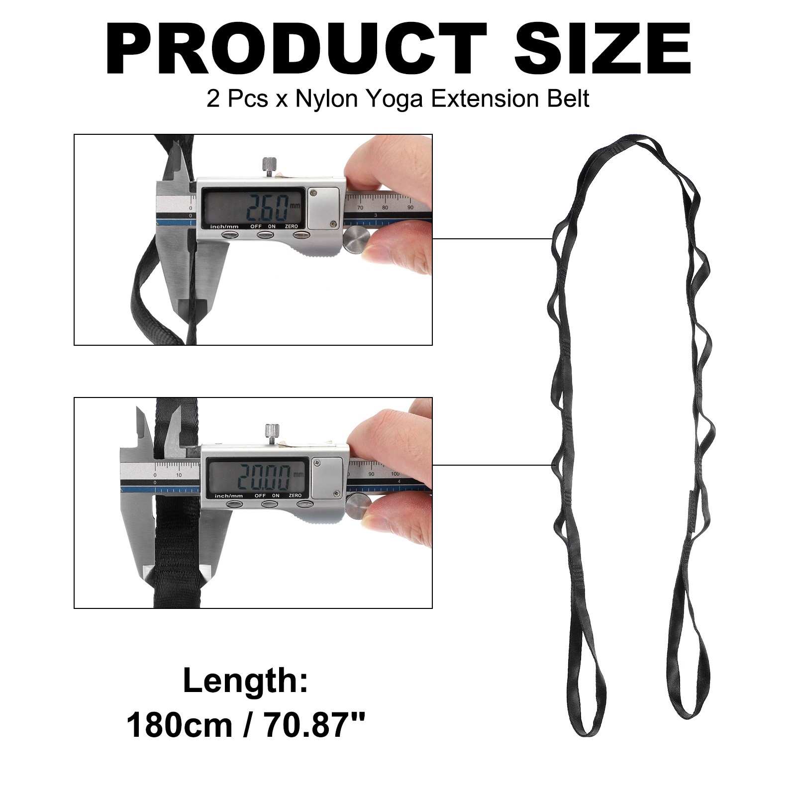 25KN Daisy Chain Yoga Extend Belt 1.8M, 2Pcs Climbing Straps for Exercise, Black