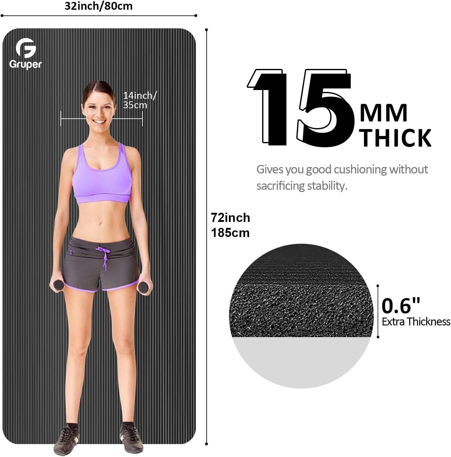 Lightweight Exercise Mat 2.7 lbs with Carrying Strap for Easy Transport