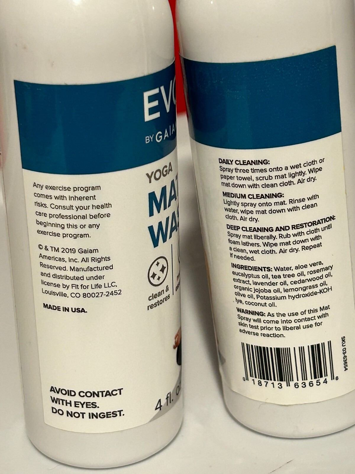 New Lot Of 2 Evolve By Gaiam Yoga Mat Wash 4 FL OZ Spray (8 Oz Total)