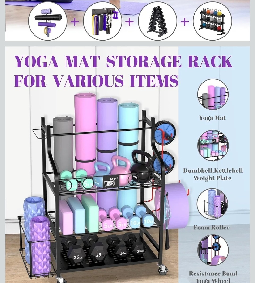 Mythinglogic Yoga Mat Storage Racks,Home Gym Storage Rack for Dumbbells