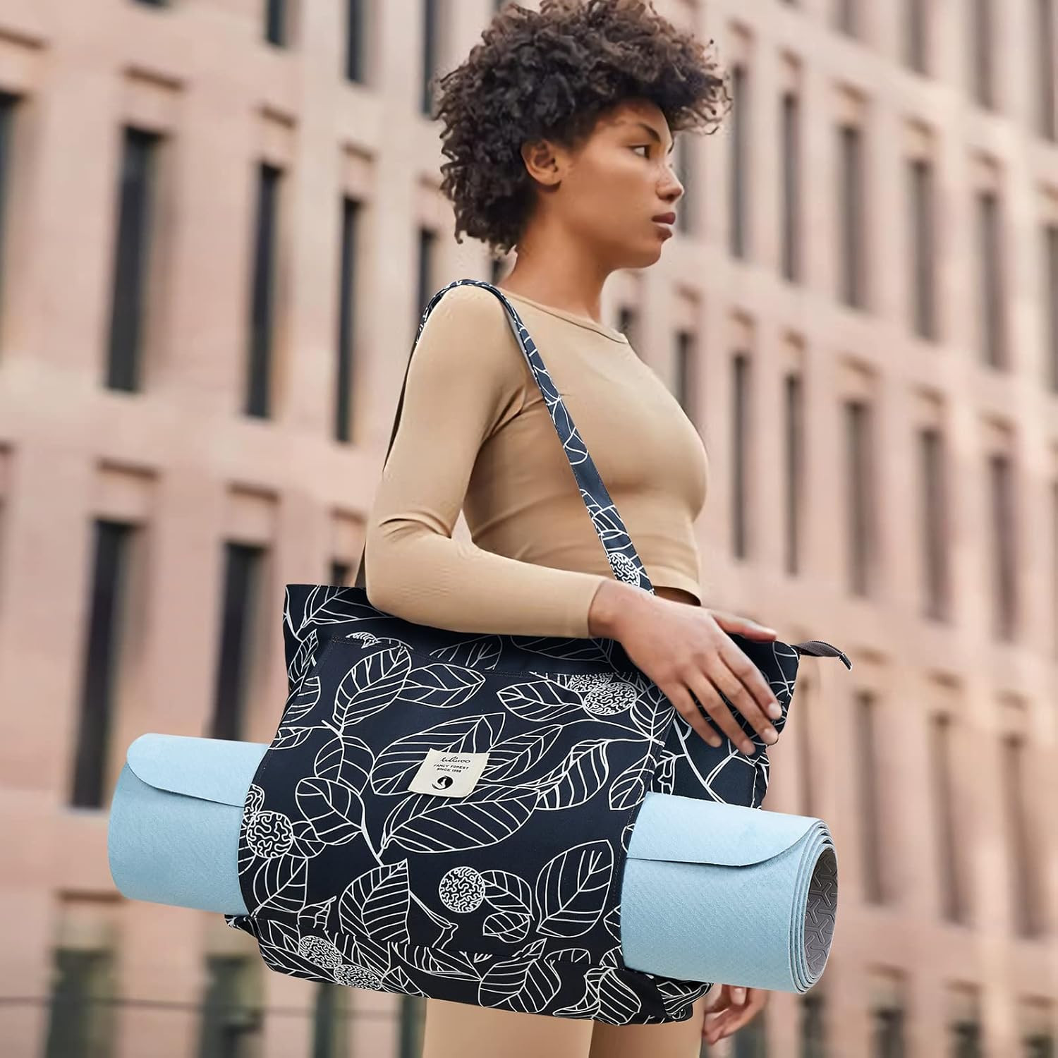 Yoga Mat Tote Bag Canvas Shoulder Carryall for Women Gym Travel Beach