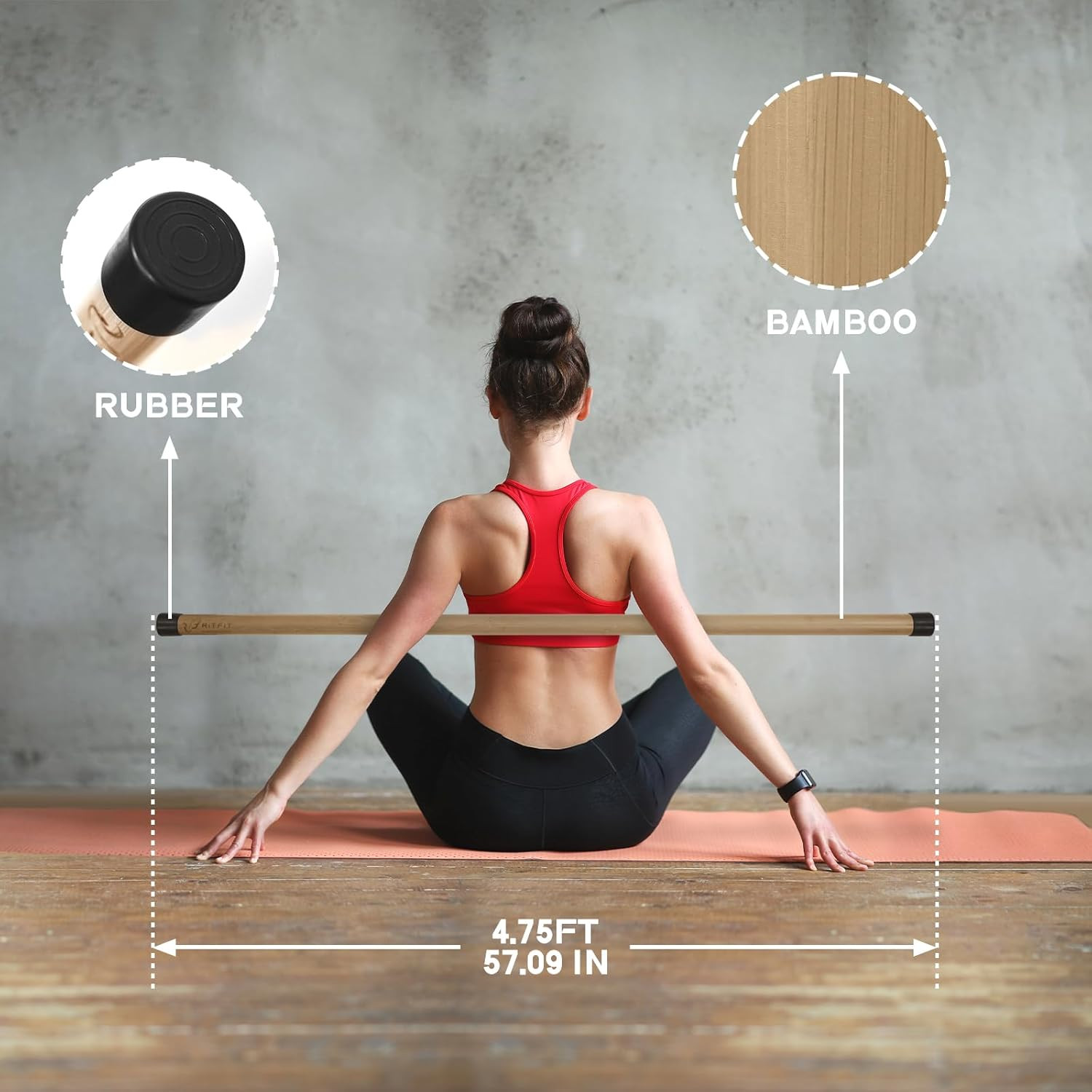 5Ft Natural Bamboo Yoga Stick, Exercise Stick, Stretching Stick, Versatile Tool