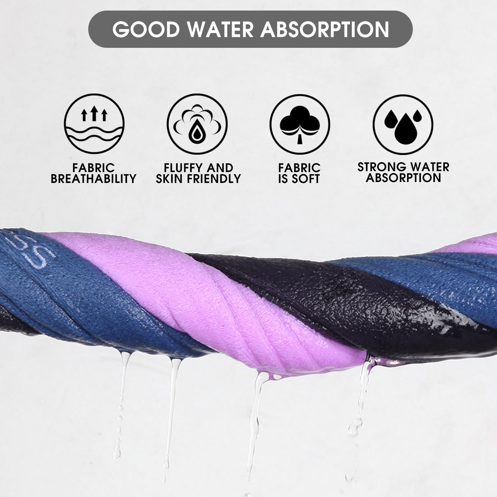 Xoofewal Microfiber Gym Towel Set for Men Women, 3 Pack, Blue+grey+purple