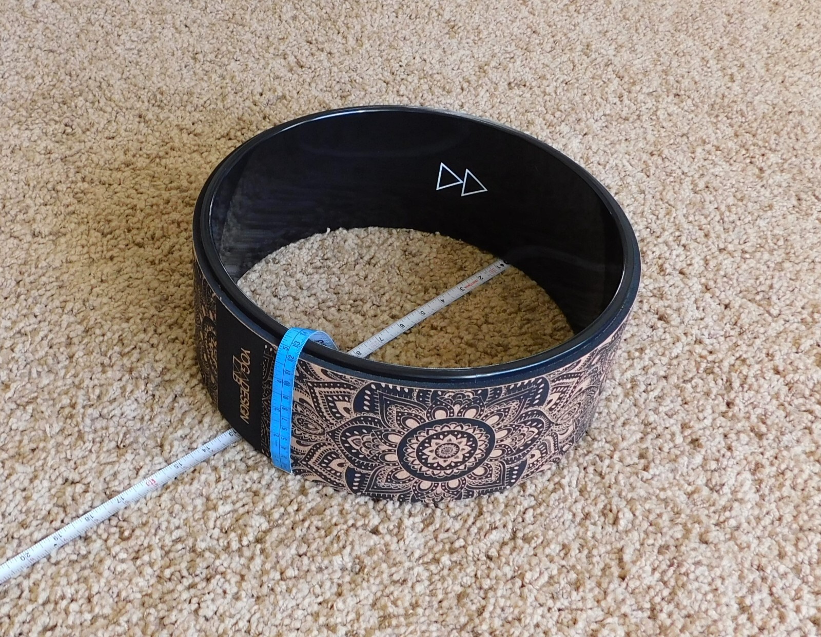 Cork Yoga Wheel by Yoga Design Lab (12.6 diameter), mandala black, New