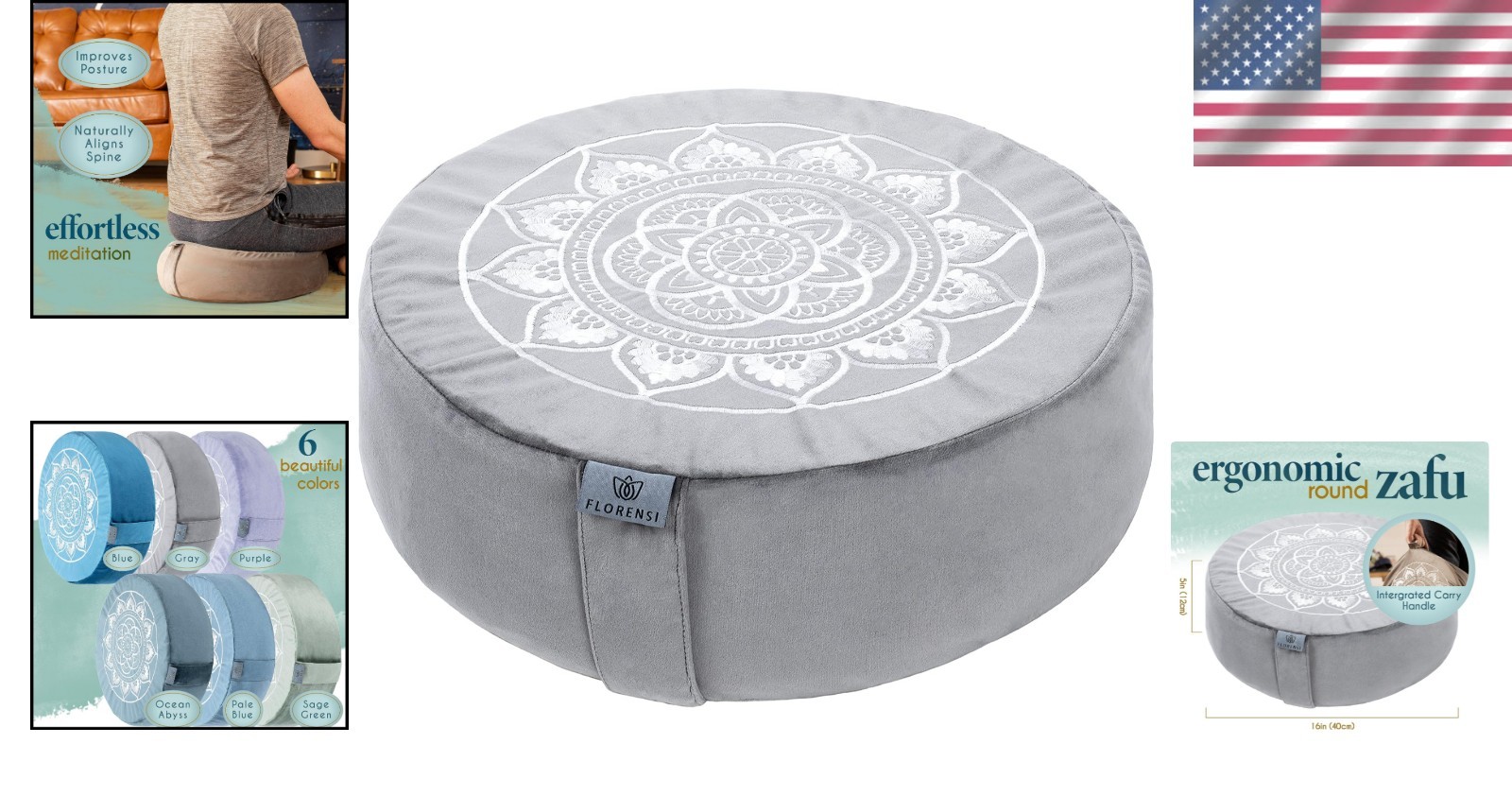 Plush Grey Velvet Meditation Cushion – Supportive Yoga Bolster with Neck Support