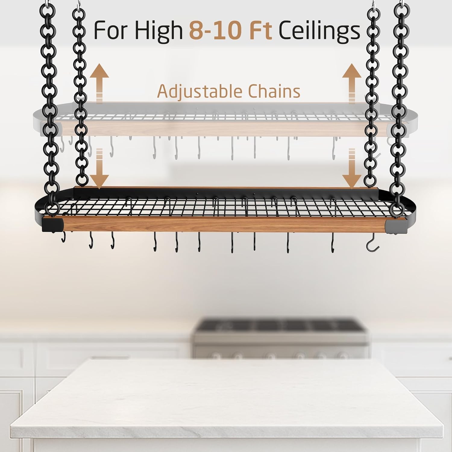 48 Inch Large Hanging Pot Rack Ceiling Mount with 130Lb High-Capacity, Ceiling P
