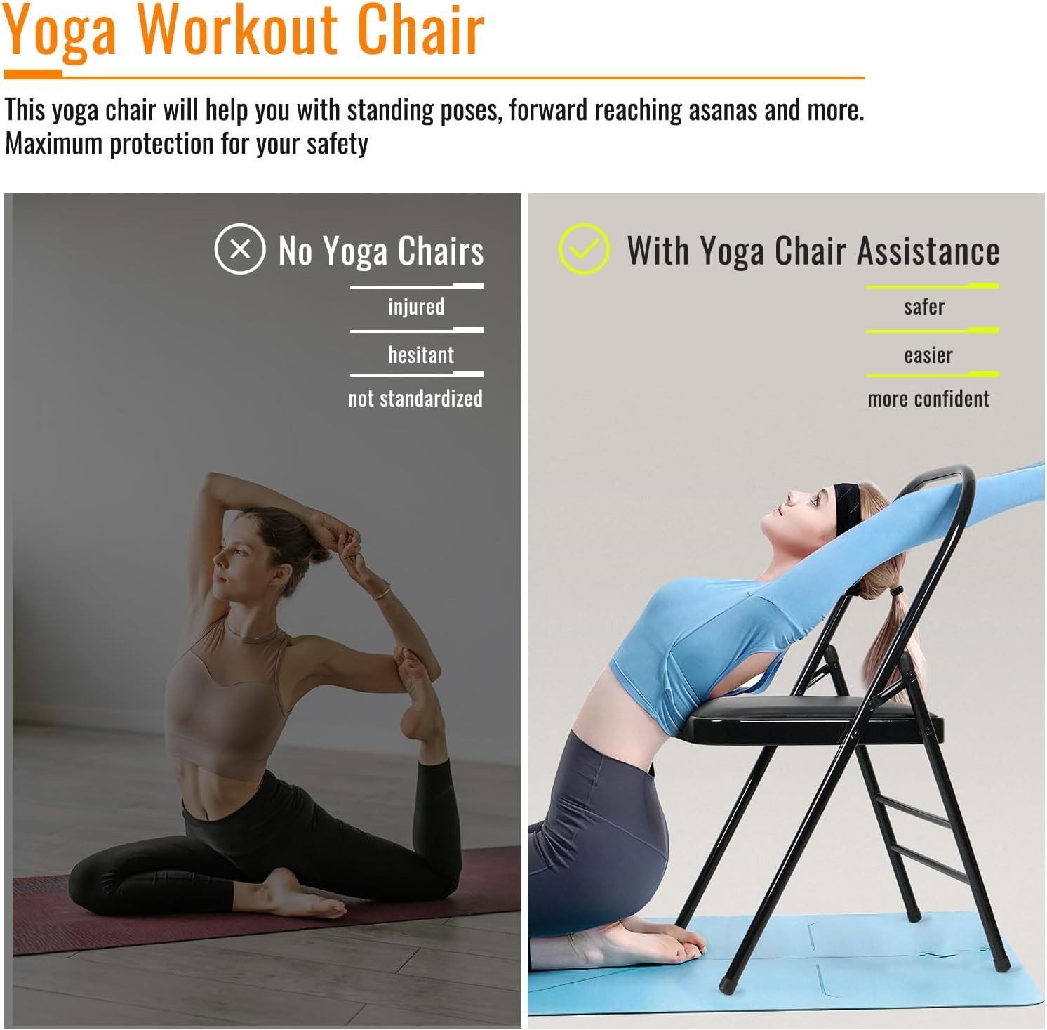 Yoga Auxiliary Chair – Backless, Relieve Neck & Back Pain, Abs & Core Trainin…