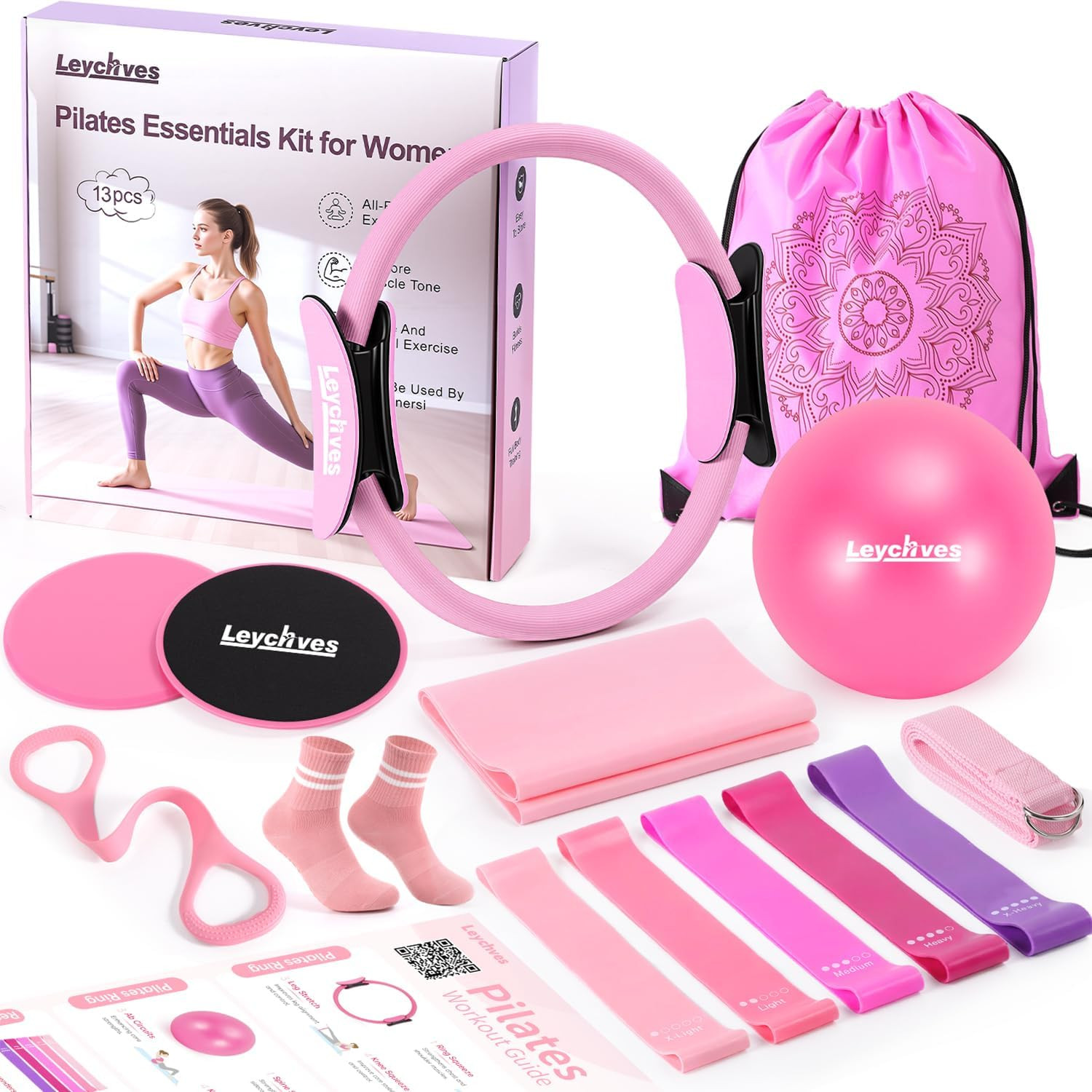 Home Pilates Essentials Kit for Women, Magic Circle Pilates Equipment Ring and B