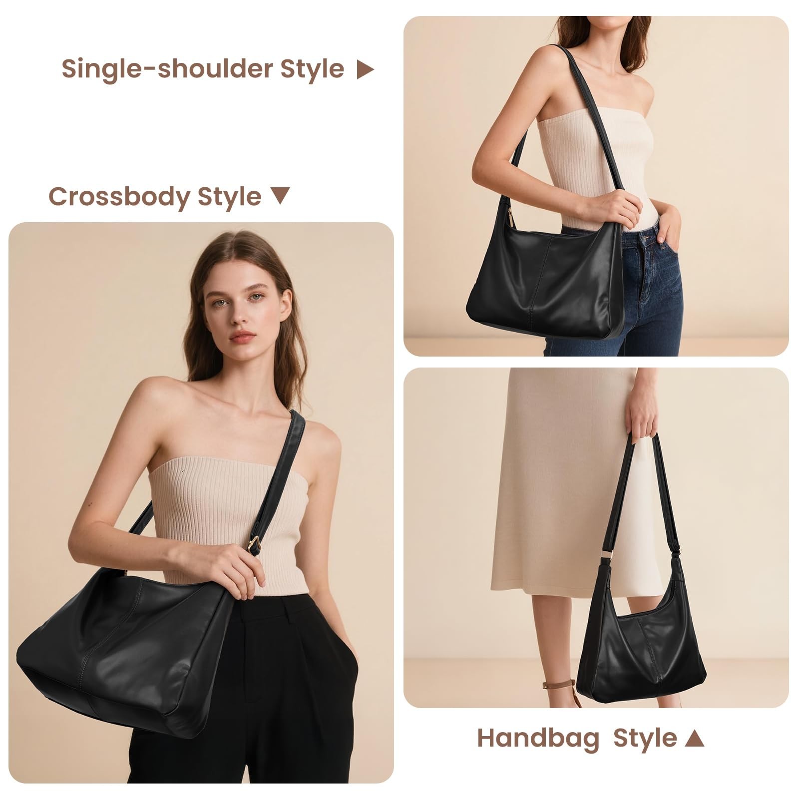 Badiya Hobo Bags for Women Tote Handbags Pu Leather Ultra Soft Slouchy Tote P…