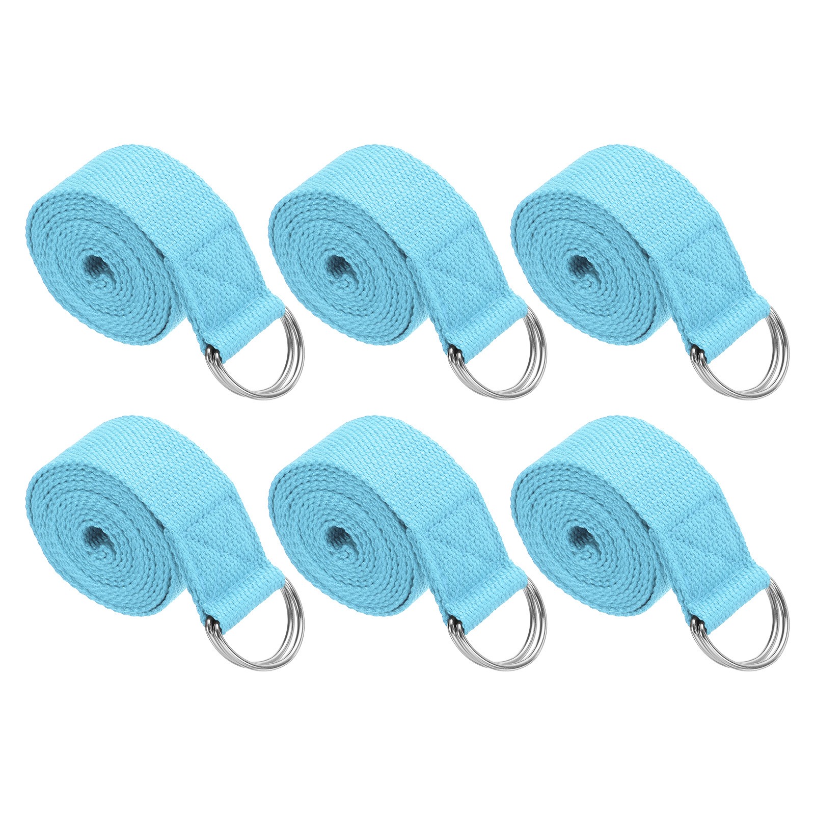 6Pcs 8 Feet Cotton Yoga Strap Belt Stretch Bands with D-Ring Buckle, Sky Blue