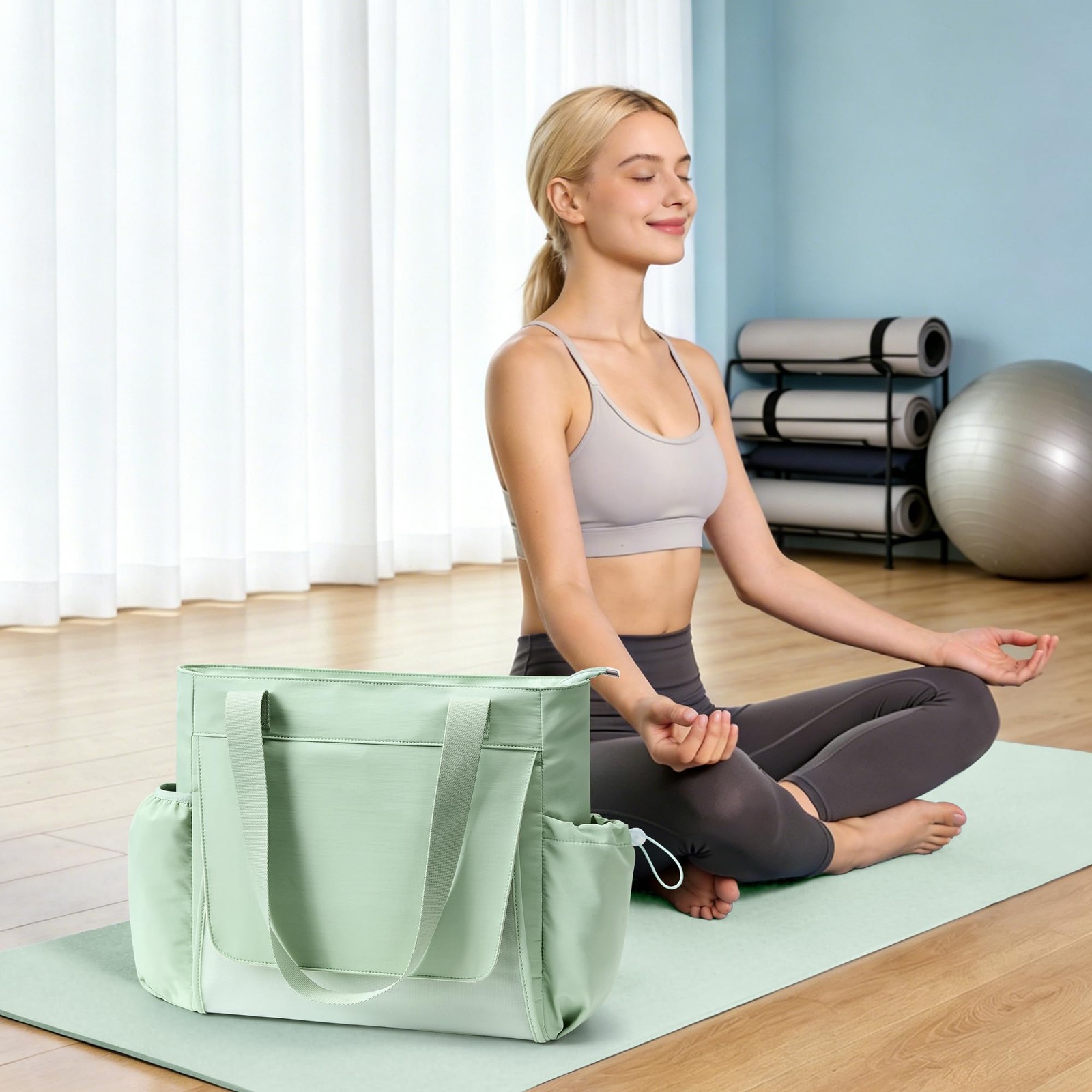 WLLWOO Gym Tote Bag Thick Yoga Mat Bag with Breathable Mesh Holder Carryall W…