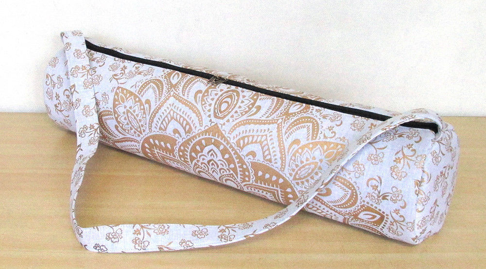 Indian White Gold Yoga Mat Carrier Bag Mandala Large Bag With Shoulder Strap FBB