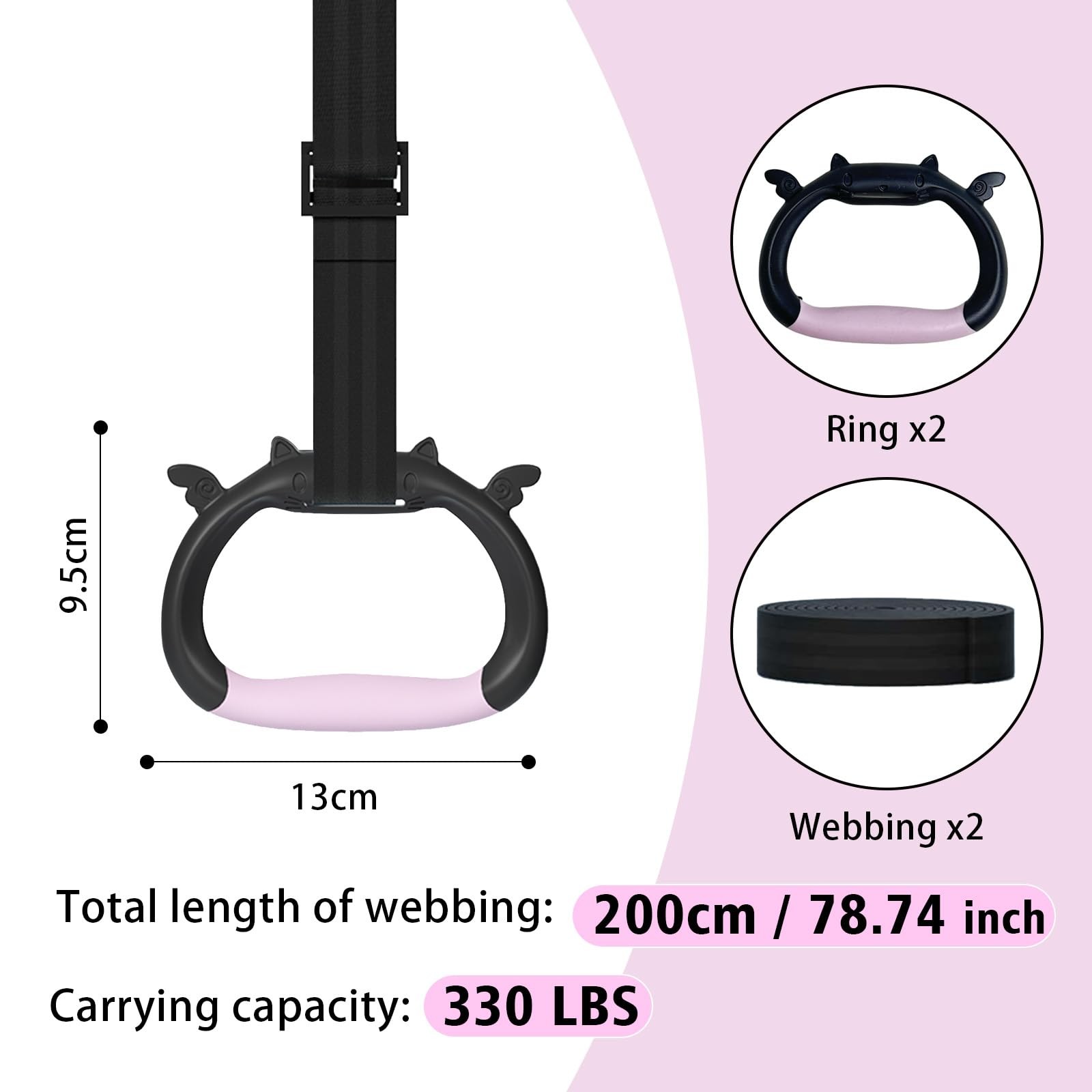 GDLPZM Gymnastics Rings, Home Gym Equipment, Adjustable Strap Strength pink