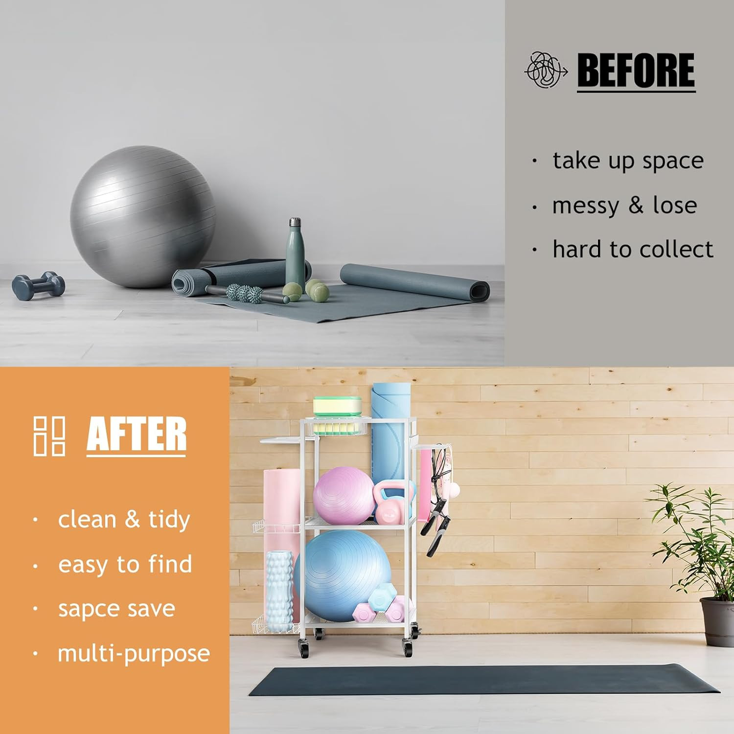 Yoga Mat Storage Rack – Metal Gym Organizer for Yoga Mats, Foam Rollers & Fitnes