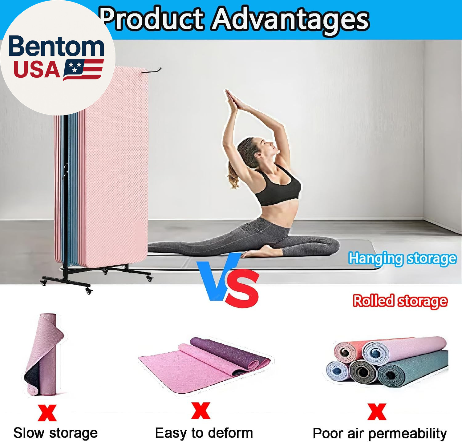 Yoga Mat Holder Hanging, Floor Rolling Yoga Mat Cart, Large Capacity Storage Rac