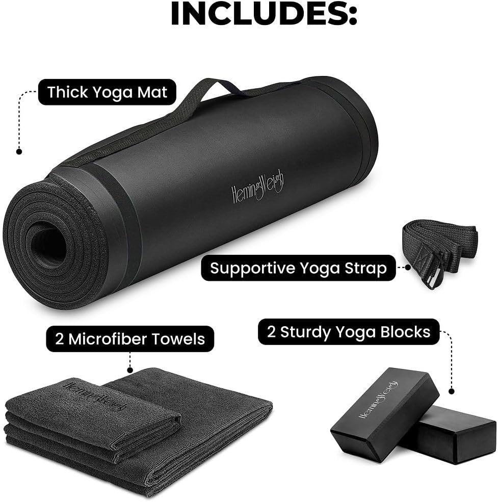 HemingWeigh 1/2-Inch Extra Thick High Density Exercise Yoga Mat & Carrying Strap