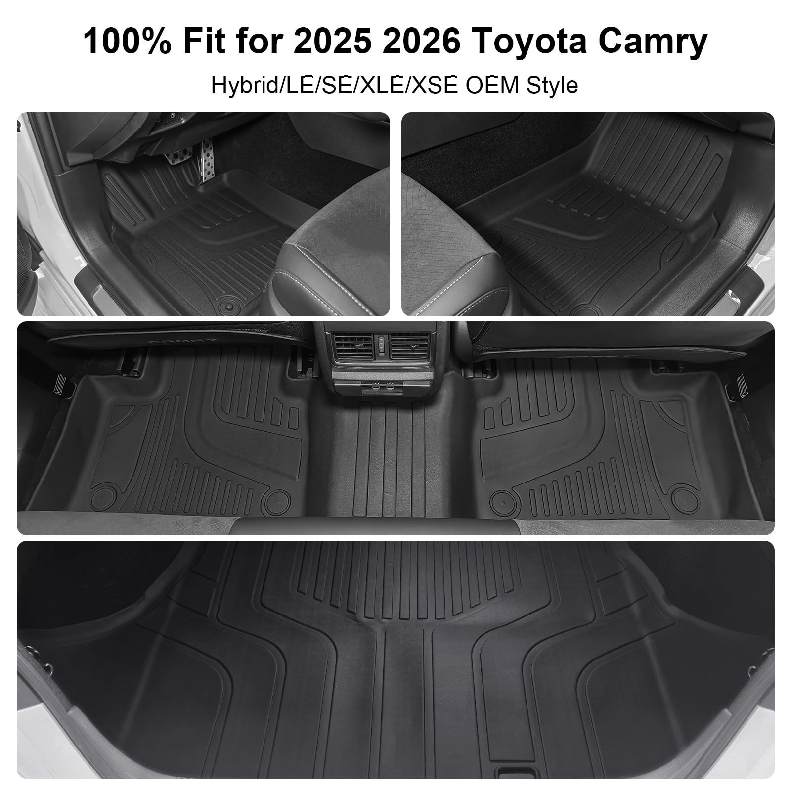 for Toyota Camry 2025 2026 Floor Mats, Full Set All-Weather TPE Laser Custom …