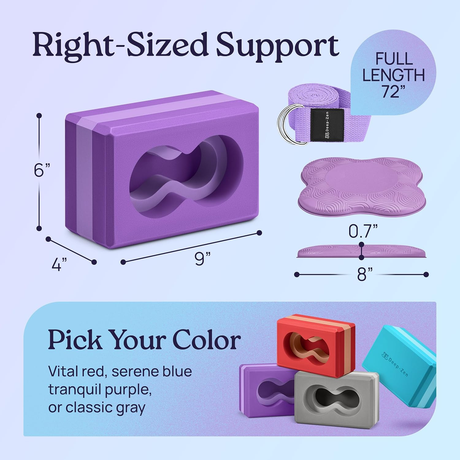 Deep-Zen® Yoga Blocks Wrist Support; Yoga Blocks 2 Pack with Knee Pads and Strap