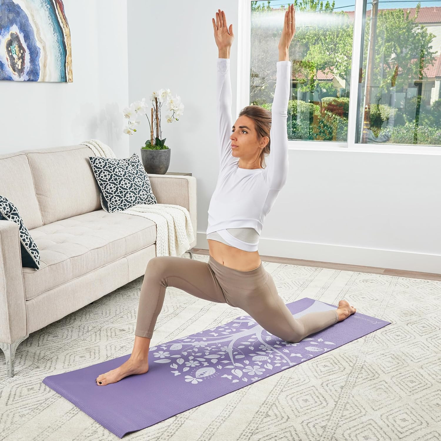 Feather Yoga Mat 3/16&Prime; (5Mm) Thick Workout Surface with Exclusive Printed Design