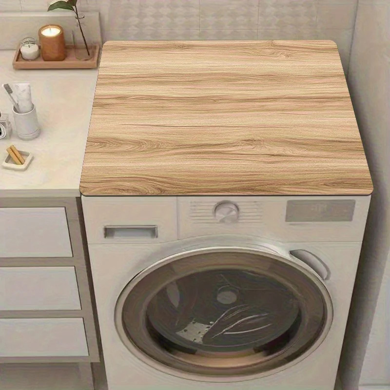 Light Wood Grain Washing Machine Cover Mat Non-Slip Quick-Dry Laundry