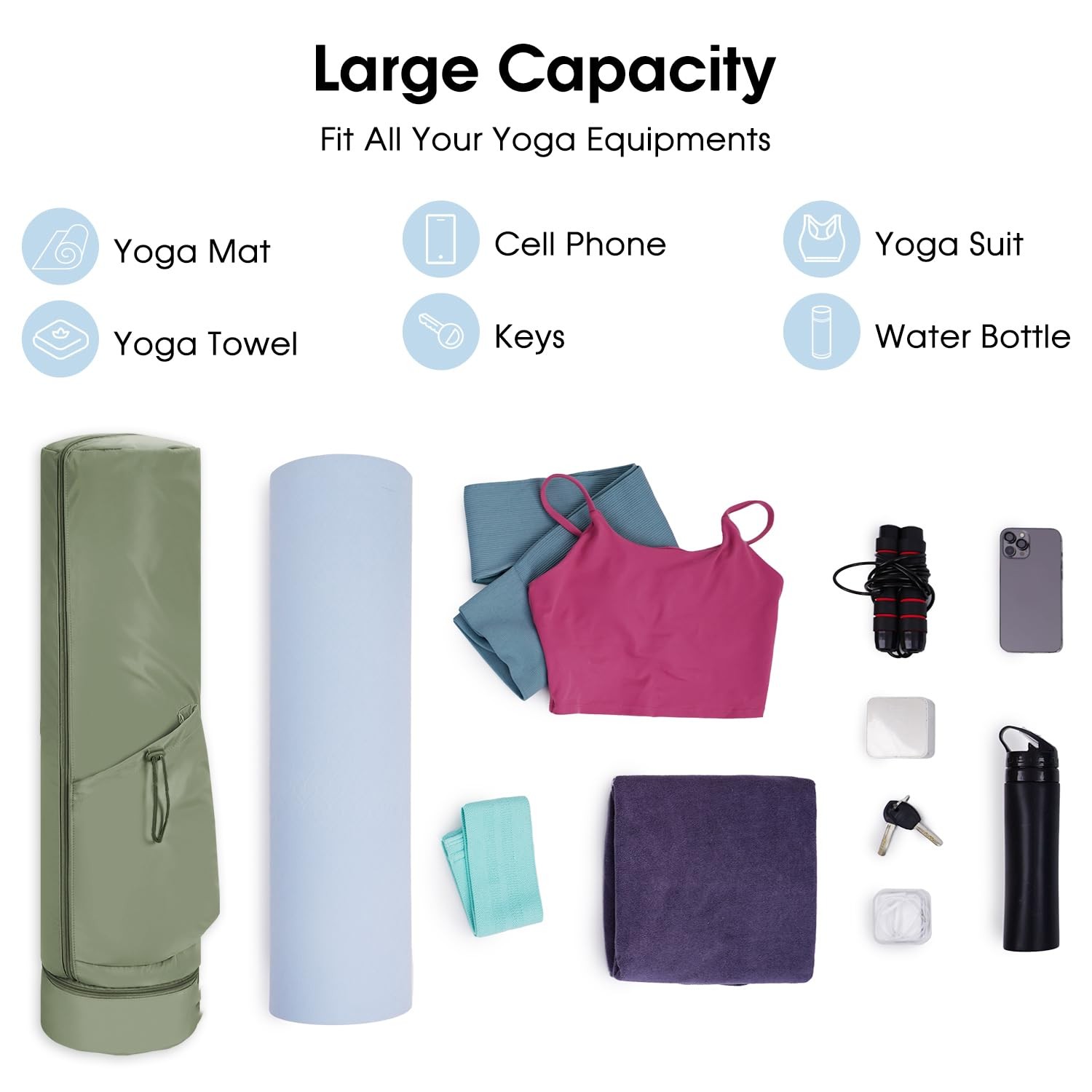 Yoga Mat Bag Full Zip Cargo Carrier With Water Bottle Pocket Wet Storage Gym