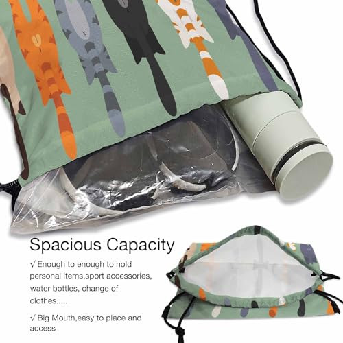 Drawstring Bag 14×16.9 Inch Cartoon Cats Poses Behind Gym bag Cats Butts