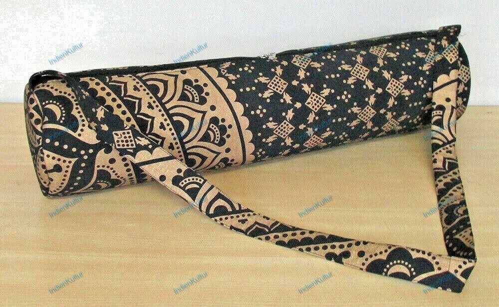 Mandala Black Gold Omber Yoga Mat Beach Exercise Carrier Bag With Shoulder