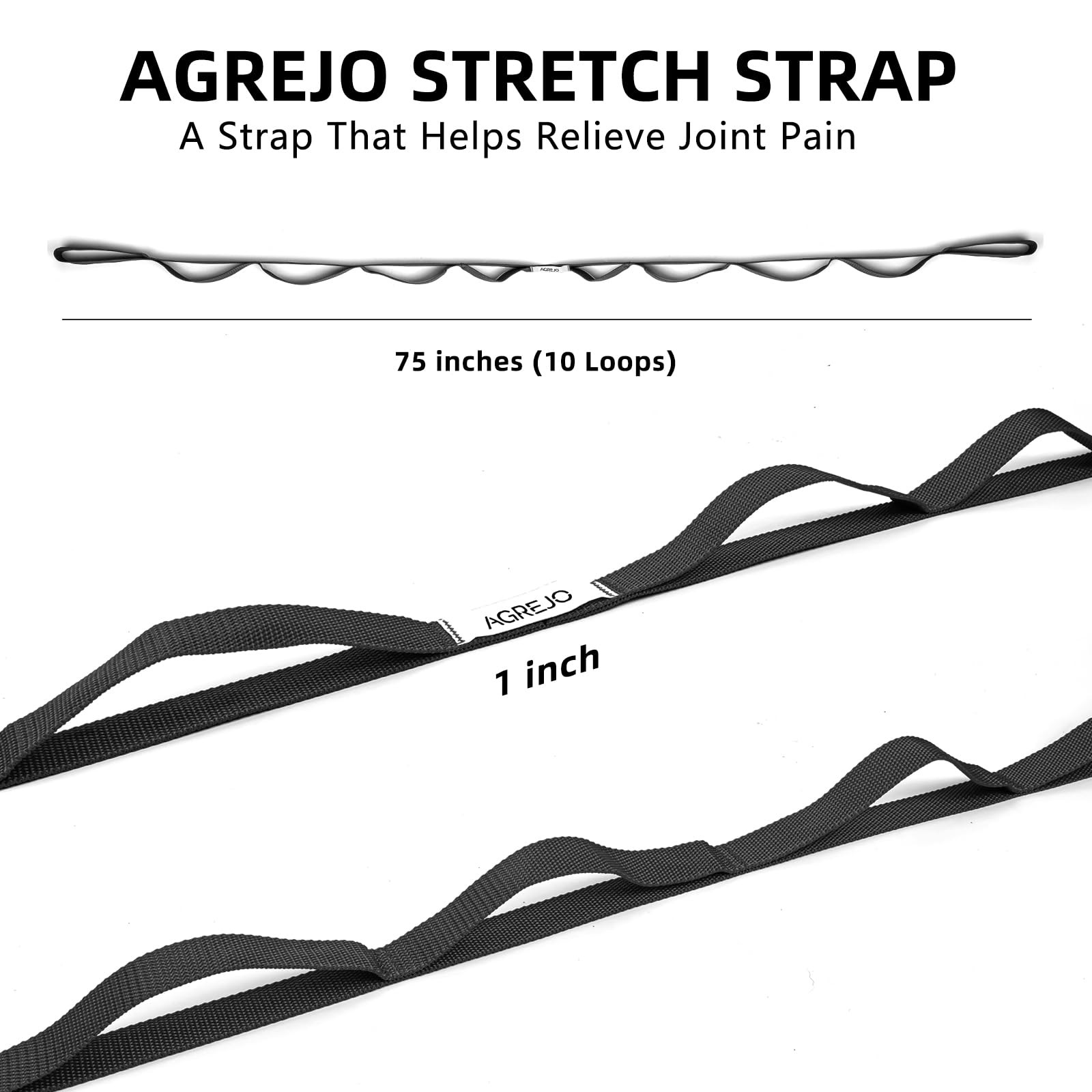 Stretching Strap Yoga Physical Therapy for Home Workout, 1-Pack Black