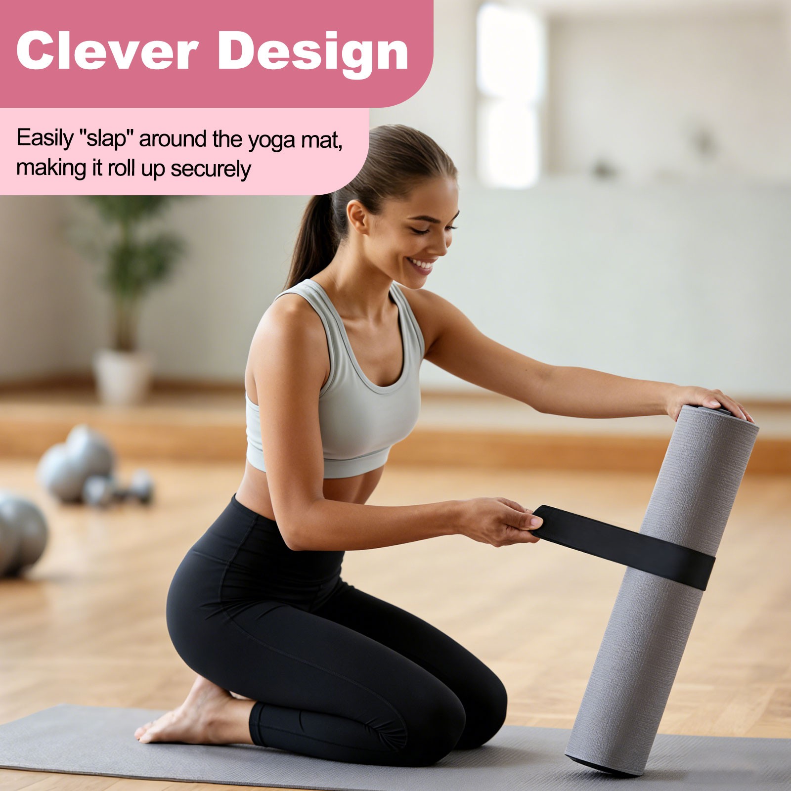 Yoga Mat Strap Slap Band One Snap Yoga Mat Slap Band, Light Purple