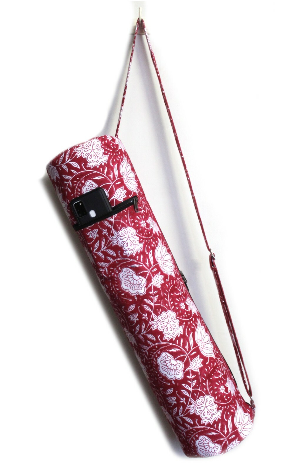 Indian Red Floral Hand Block Yoga Mat Bag With Shoulder Strap Carrier Gym Bag UK