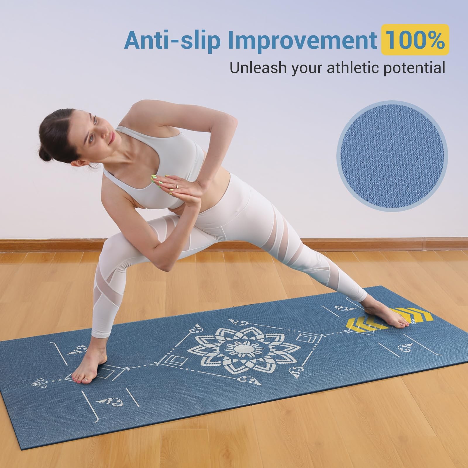 Travel Yoga Mat Foldable | 6mm Thick Large Pilates Mat Print | Non-Slip High Den