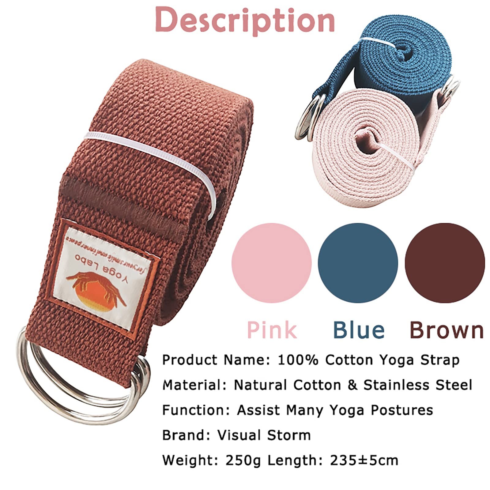 8ft Cotton Yoga Strap for Stretching with a D-Ring, Thick Cotton Nylon Yoga B…